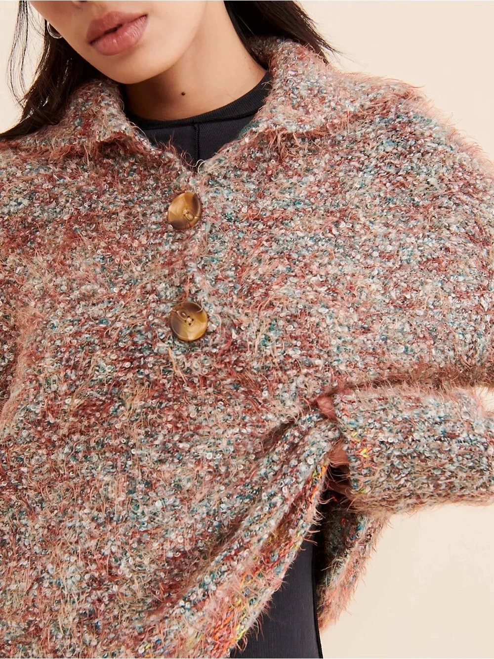 Free People Stellar Knit Pullover Sweater Auburn Bay Eyelash Knit Size M